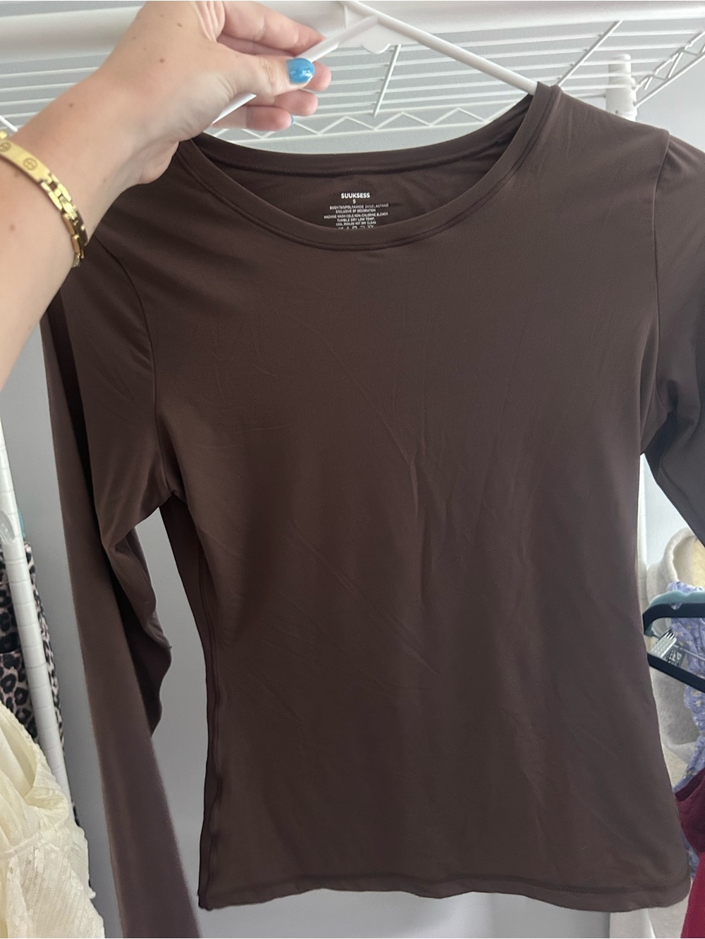 Women's Brown Long Sleeve Crewneck Top